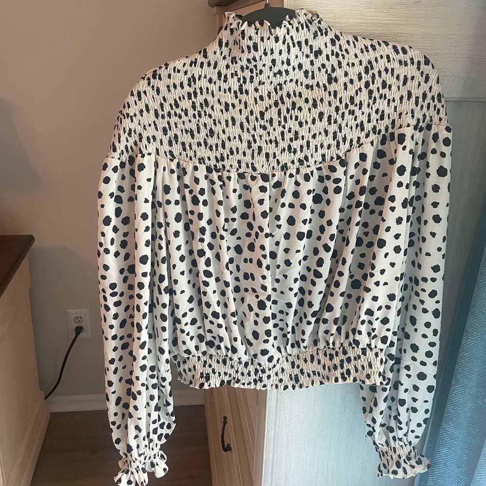 Lulu's White and Black Blouse with Retro Balloon Sleeves